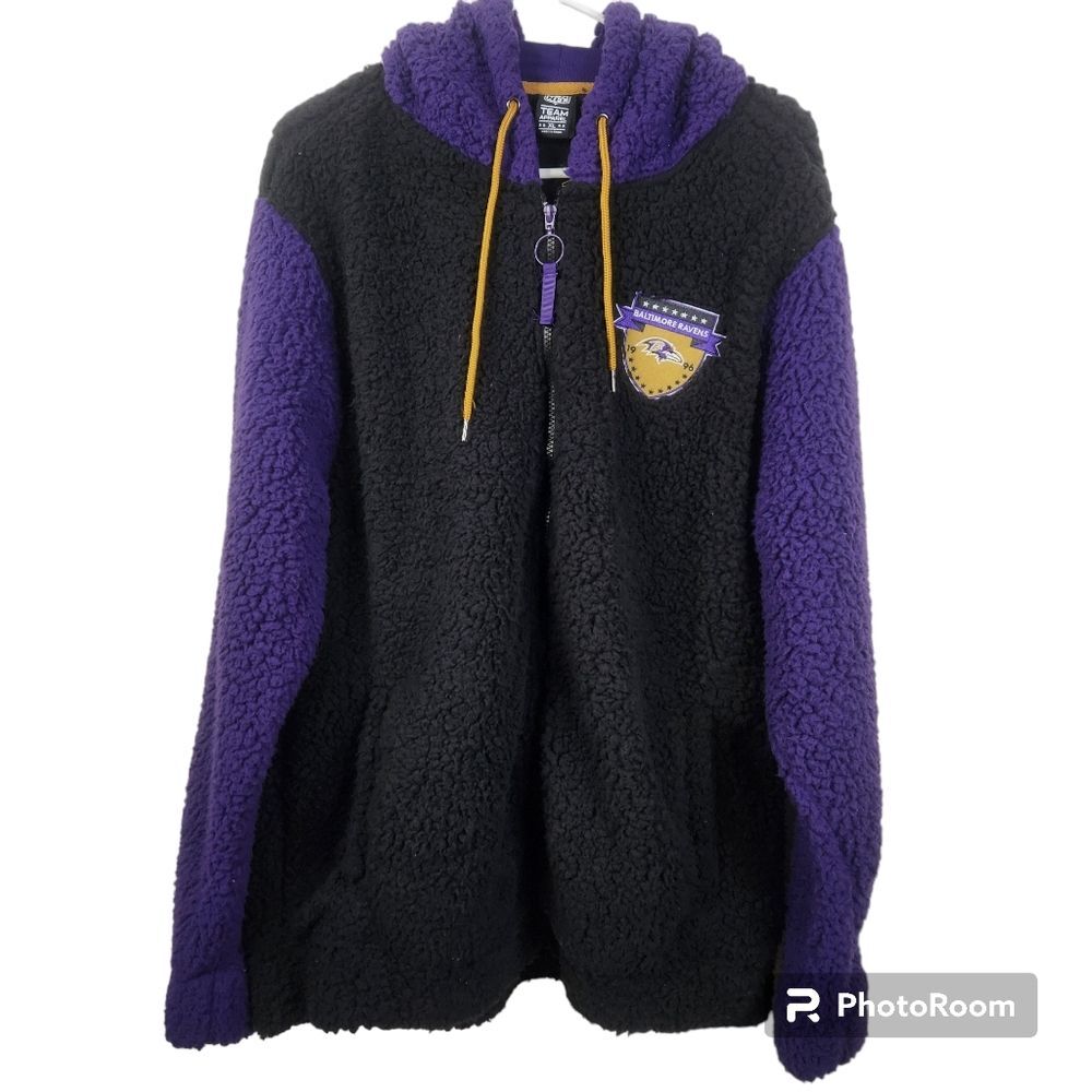 NEW NFL Team Apparel Baltimore Ravens Mens Full Zip Hooded Fleece Size XL